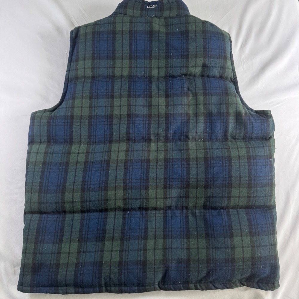 Vineyard Vines Black Watch Plaid Puffer Vest Mens Goose Down Navy Green - Picture 5 of 9